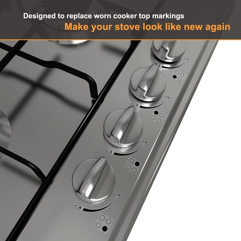 MANWU 2 Sets Flame Indicators Ring Stove Sticker Decal Label for Burner cooktop hob Cooker top Markings Oven Replacement Adhesive knob Symbols (Black Print for Silver, White or Light Coloured Stove) - Image 2